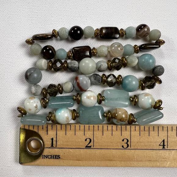 Handmade Beaded Bracelet Trio Earthy Color Theme Mixed Metal Beads Browns Blues - Picture 5 of 6